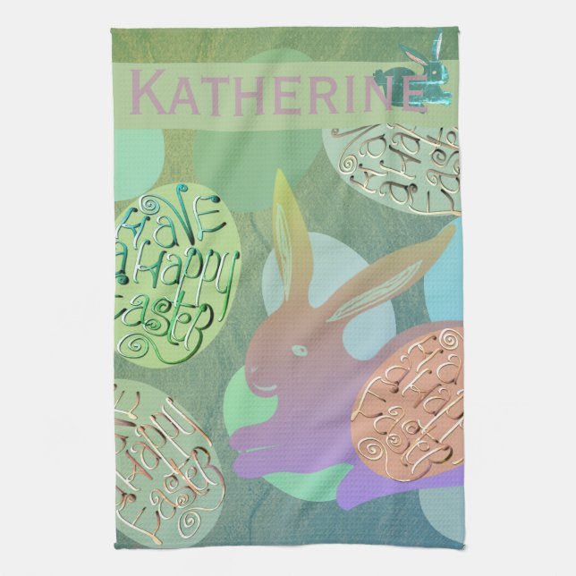 Linge De Cuisine Oeufs de lapin de Pâques "Joyeux Pâques" (Vertical)