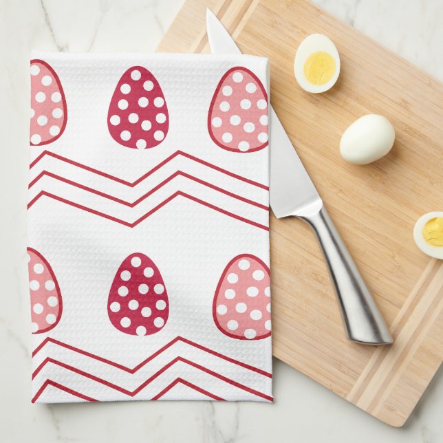 Linge De Cuisine Oeufs de Pâques rose rouge Motif de Pâques (Quart Plié)