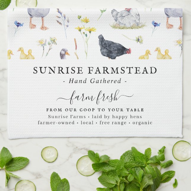 Linge De Cuisine Oeufs frais de ferme | Monogramme rustique de ferm (Plié)