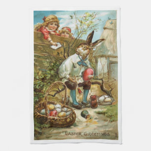 Linge De Cuisine Oeufs magnifiques de peinture de lapin de Pâques