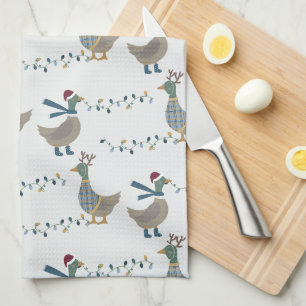 Linge De Cuisine Oie de Noël en blanc