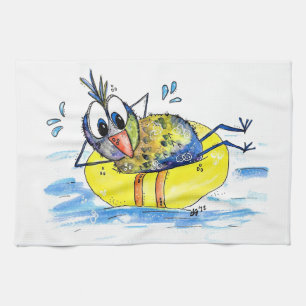 Linge De Cuisine Oiseau blanc mignon sur flotteur