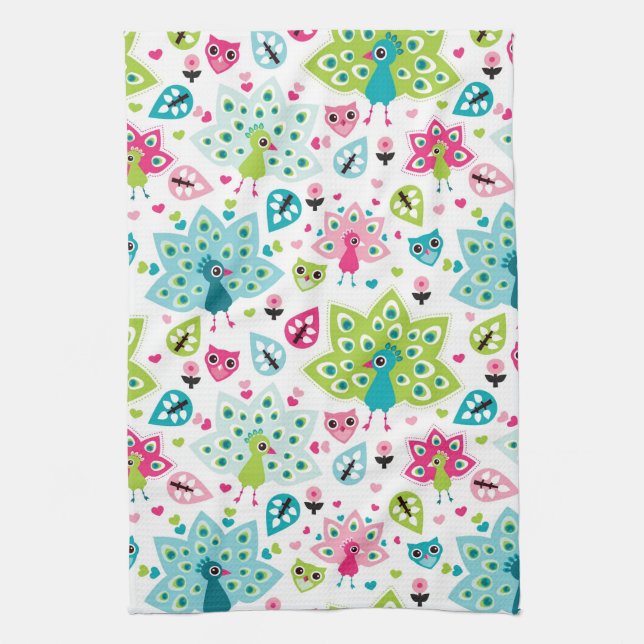 Linge De Cuisine oiseau et hibou de paon (Vertical)