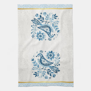 Linge De Cuisine Oiseau folk scandinave bleu