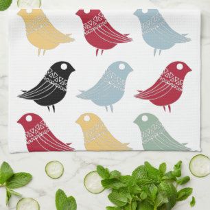 Linge De Cuisine Oiseaux Abstraits rétro Moderne du milieu du siècl