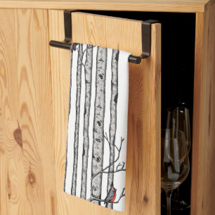 Linge De Cuisine Oiseaux blancs modernes et oiseaux cardinaux rouge