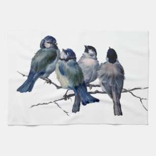 Linge De Cuisine Oiseaux bleus sur branche art vintage - sur mesure