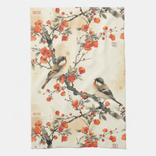 Linge De Cuisine Oiseaux chantants orientaux et fleurs - Traditionn