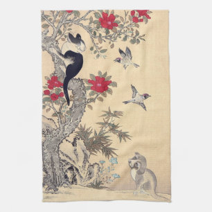 Linge De Cuisine Oiseaux, chat et chien, Itō Jakuchū