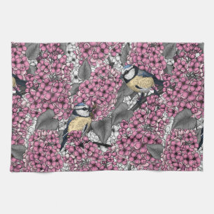 Linge De Cuisine Oiseaux dans le jardin lilas rose