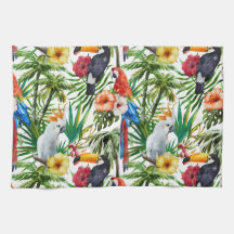 Oiseaux d'aquarelle et motif tropicaux de