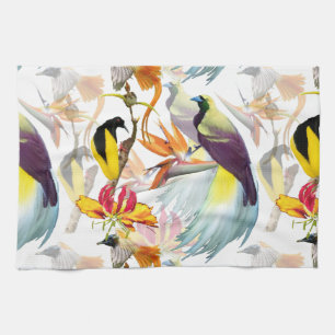 Linge De Cuisine Oiseaux exotiques du Paradis et fleurs Aquarelle