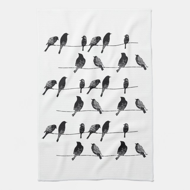 Linge De Cuisine Oiseaux noirs à l'air porté par le fil (Vertical)