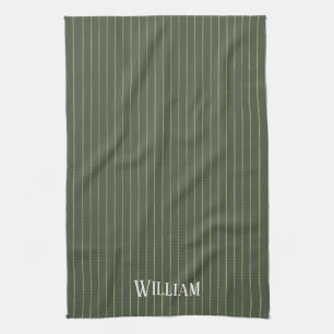 Linge De Cuisine Olive Pinstripes