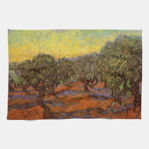 Linge De Cuisine Oliveraie, ciel orange de Vincent van Gogh