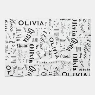 Linge De Cuisine Olivia Nom Personnalisé Noir Blanc