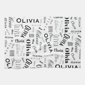 Linge De Cuisine Olivia Nom Personnalisé Noir Blanc