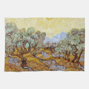Linge De Cuisine Oliviers au ciel et au soleil jaunes