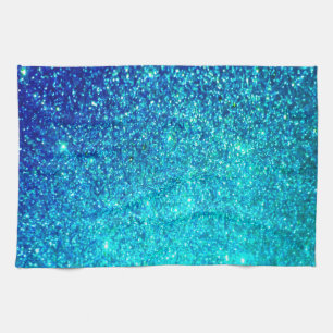 Linge De Cuisine Ombre de la gloire bleue étincelante Turquoise co