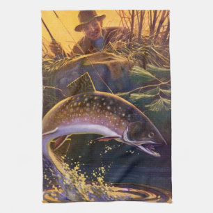 Linge De Cuisine Ombre Fario Poisson Pêcheur, Pêche Sportive Vintag