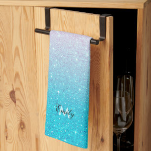 Linge De Cuisine Ombre Parties scintillant rose et turquoise