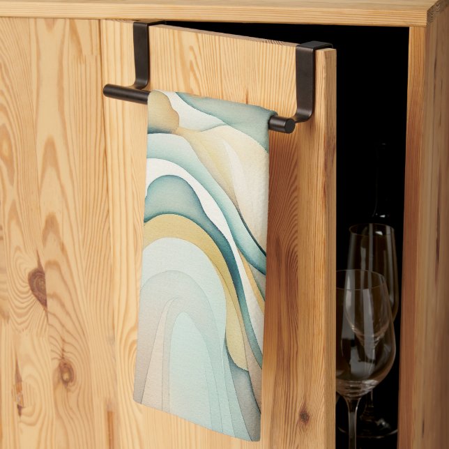 Linge De Cuisine ondes d'aquarelle Abstraites. Mouvement de flux mo (Pliage en tiers)