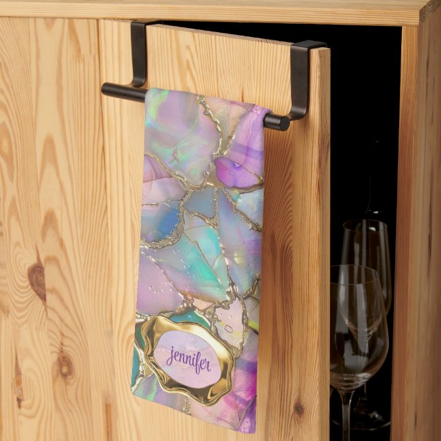 Linge De Cuisine Opale couleur et or liquide (Pliage en tiers)