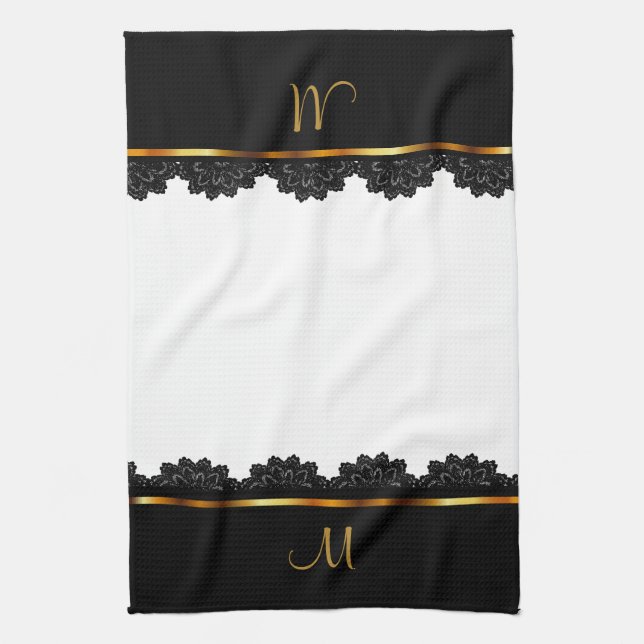 Linge De Cuisine Or métallique et dentelle assez noire (Vertical)