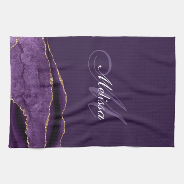 Linge De Cuisine or monogramme moderne et agneau violet (Horizontal)