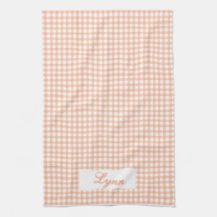 Linge De Cuisine Orange & Blanc Gingham Classique Nom Personnalis