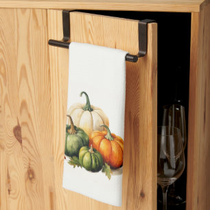Linge De Cuisine Orange, Blanc & Vert Citrouille Automne Thème