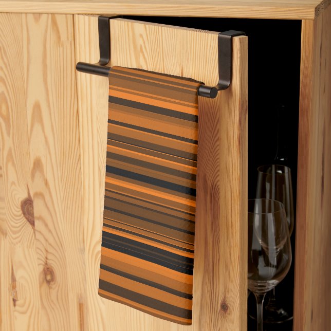 Linge De Cuisine Orange Brown en bandes noires (Pliage en tiers)