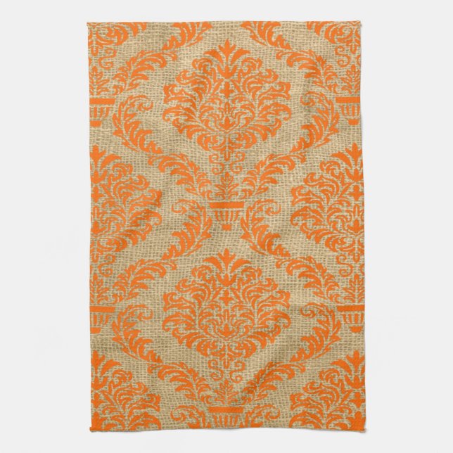 Linge De Cuisine Orange Parisien Moods Damask (Vertical)