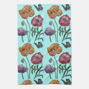 Linge De Cuisine Orange Shabby Poppy Aquarelle Tea Towa Aqua