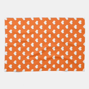 Linge De Cuisine Orange White Love Heart Motif Design