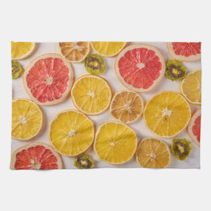 Linge De Cuisine Oranges coupées Pamplemousse et fruits Motifs Kiwi