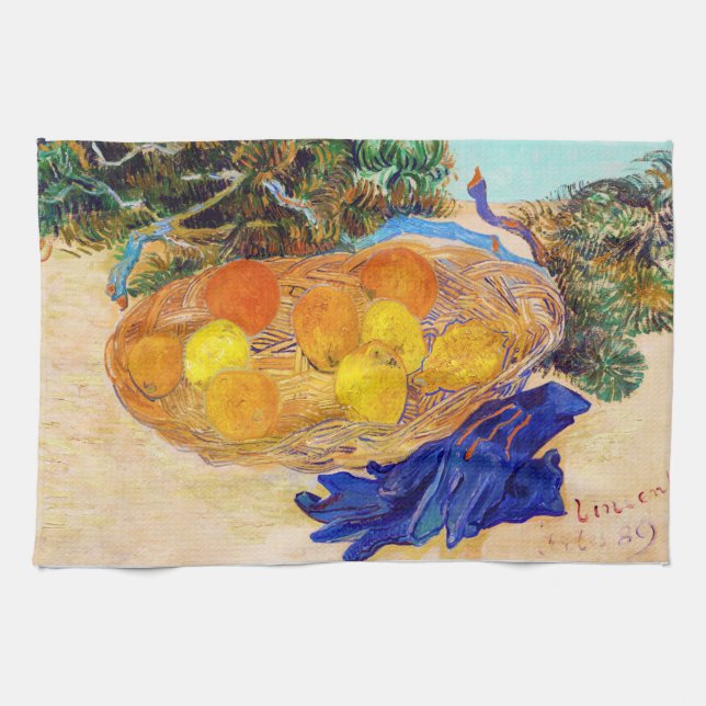 Linge De Cuisine Oranges et citrons avec gants bleus, Van Gogh (Horizontal)