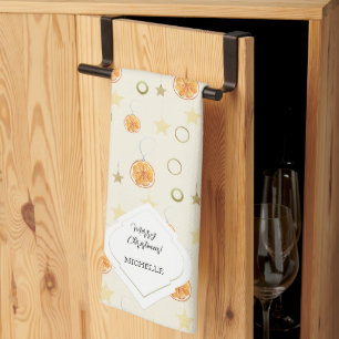 Linge De Cuisine Oranges Motifs élégantes et étoiles sur beige