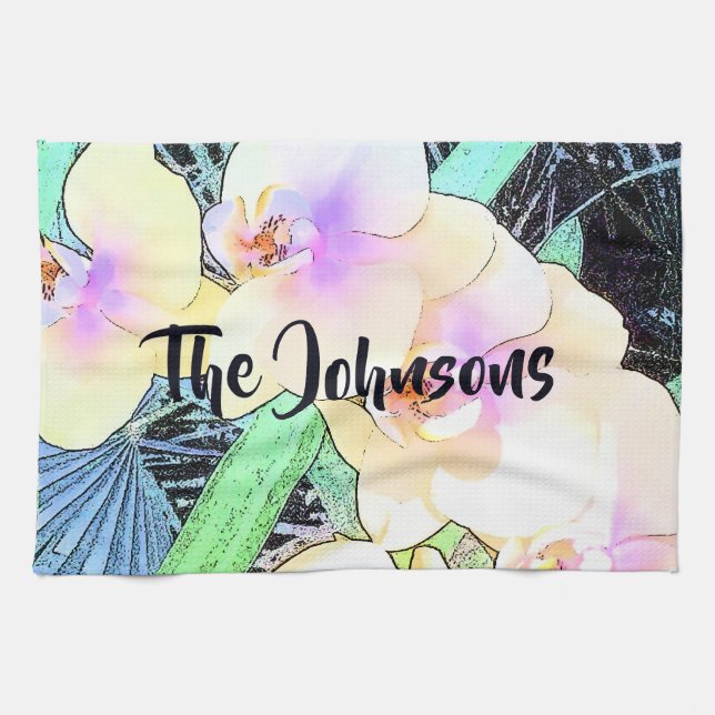 Linge De Cuisine Orchidées blanches et violettes (Horizontal)