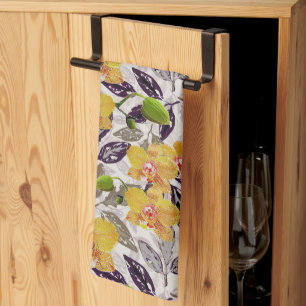 Linge De Cuisine Orchidées jaunes oranges.