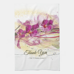 Linge De Cuisine Orchidées violettes Calligraphie de l'art Abstrai