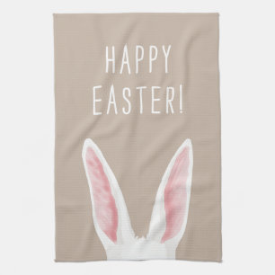 Linge De Cuisine Oreilles de lapin aquarelle blanche sur fond beige