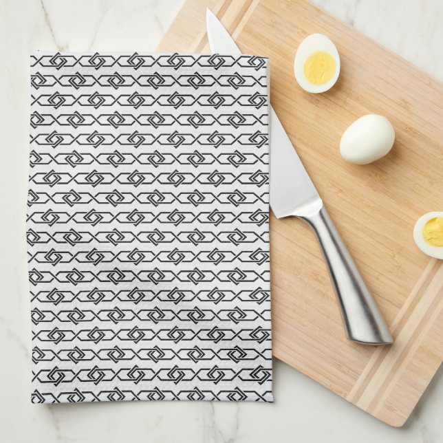 Linge De Cuisine Oriental Gris Blanc Japon Yukata Motif géométrique (Quart Plié)