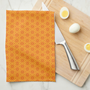 Linge De Cuisine Oriental Rouge Jaune Asanoha Japon Motif