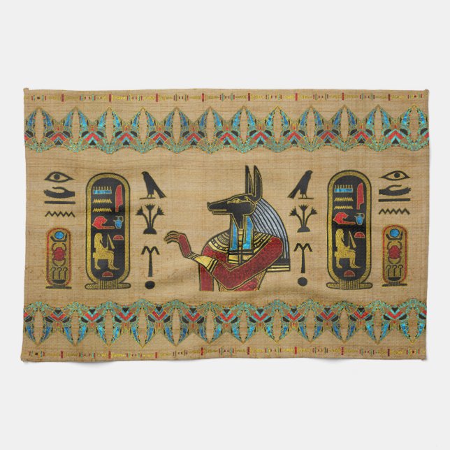 Linge De Cuisine Ornement d'Anubis d'Egyptien sur le papyrus (Horizontal)