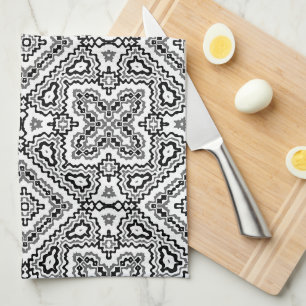 Linge De Cuisine ornement ethnique motif géométrique noir et blanc