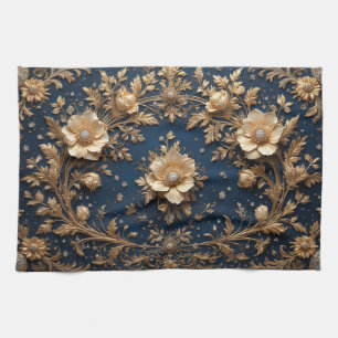 Linge De Cuisine Ornement floral doré