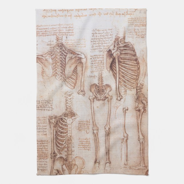 Linge De Cuisine Os de squelette de Léonard de Vinci, anatomie huma (Vertical)