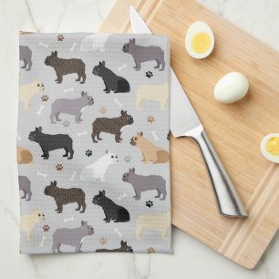 Linge De Cuisine Os et pattes de Bulldog en France gris