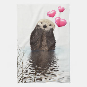 Linge De Cuisine Otter mignonne avec Coeurs d'Amour Rose